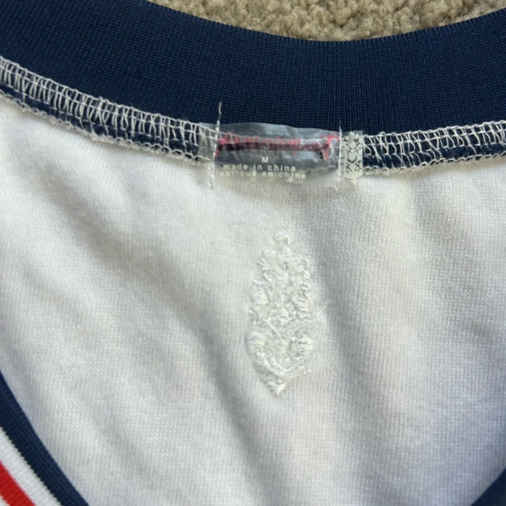 Free People White Athletic Ribbed Shorts with Navy & Red Stripe